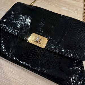 Michael Kors black patent leather python print clutch handbag